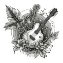 An abstract tattoo design incorporating musical instruments and elements of nature, representing the client's love for both music and the outdoors tattoo design idea