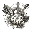 An abstract tattoo design incorporating musical instruments and elements of nature, representing the client's love for both music and the outdoors tattoo design idea