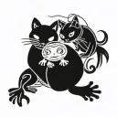 frog and cat and duck tattoo design idea