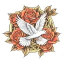 dove with 3 roses intertwined tattoo design idea
