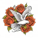dove with 3 roses intertwined tattoo design idea