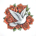 dove with 3 roses intertwined tattoo design idea