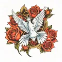 dove with 3 roses intertwined tattoo design idea