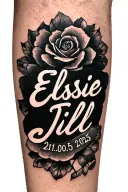 "Elsie Jill 21.05.2025" baby name and birthday date for man on forearm minimalistic  tattoo design idea