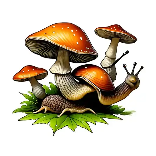 snails mushrooms growing tattoo design idea