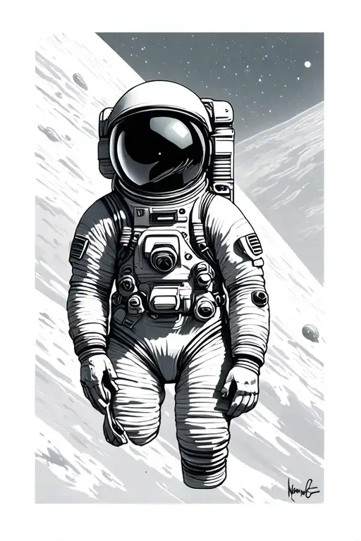 Astronaut in space with a sense of solitude and overthinking tattoo design idea