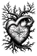 heart compass tree growing tattoo design idea