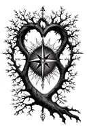 heart compass tree growing tattoo design idea