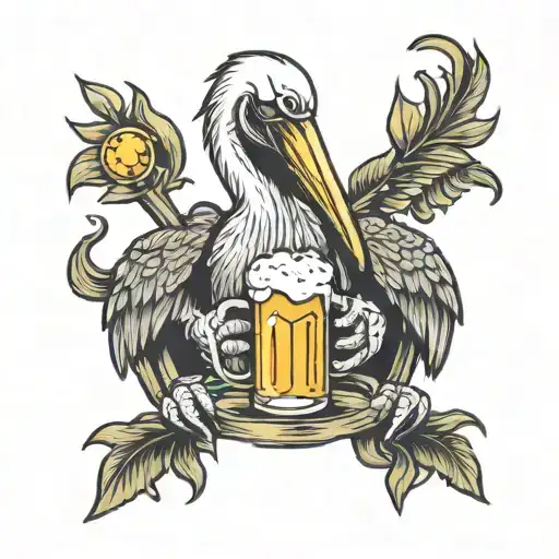 pelican drinks a beer tattoo design idea