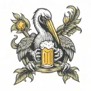 pelican drinks a beer tattoo design idea
