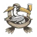 pelican drinks a beer tattoo design idea