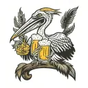 pelican drinks a beer tattoo design idea