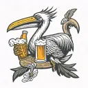 pelican drinks a beer tattoo design idea