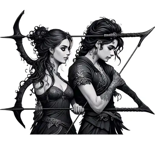 Bow And Arrow Couple tattoo design idea