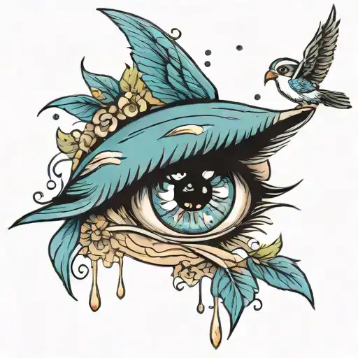 crying eye with bird in tears tattoo design idea