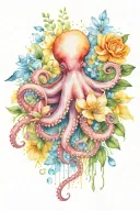 octopus, snowdrop, rose,  marigold flower tattoo design idea