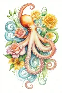 octopus, snowdrop, rose,  marigold flower tattoo design idea
