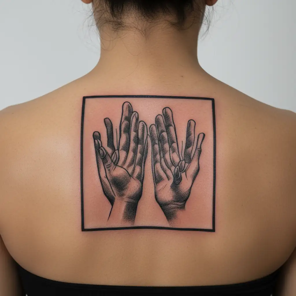 Blackout tattoo of hands reaching out of a dark void tattoo design idea