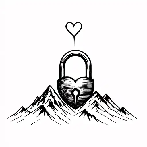 mountain growing above a heart shaped lock tattoo design idea