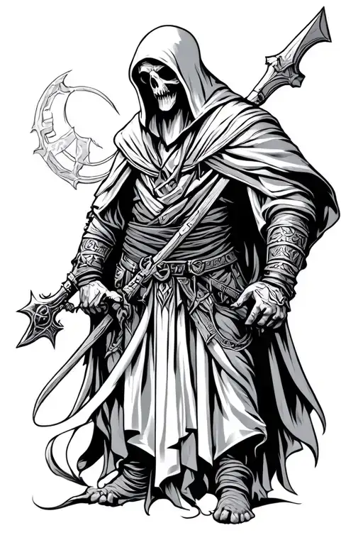 military grim reaper style of norse mythology  tattoo design idea