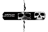 a cross but make it like a split face figure so the face is a skull,skeleton. words saying American jiu jitsu on cross  tattoo design idea