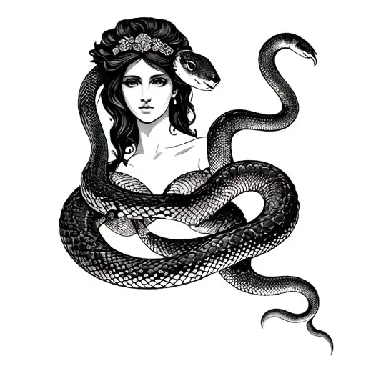snake and aphrodite goddess tattoo design idea