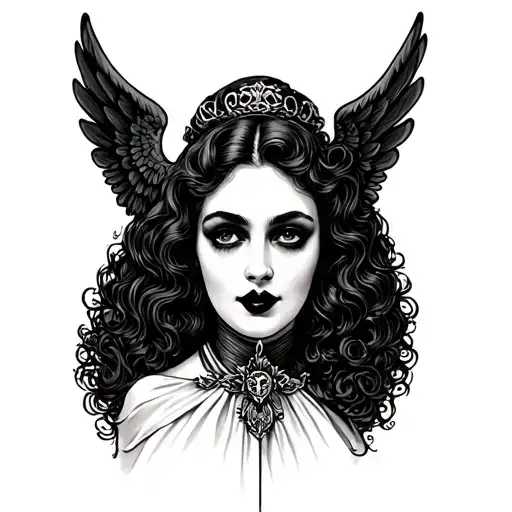 Sicilian Trinacria with the face of actress Mary Philbin from The Phantom of The Opera Black wings symbolizing German b tattoo design idea