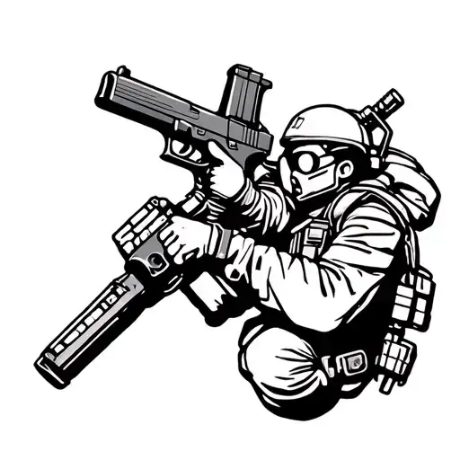 parachuting freefall special forces soldier holding a glock 17 tattoo design idea