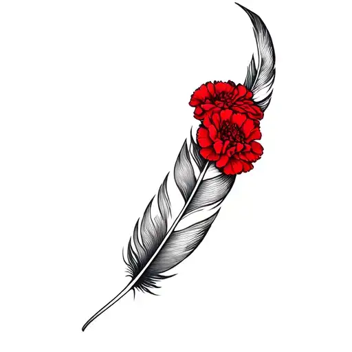 feather and red carnations tattoo design idea