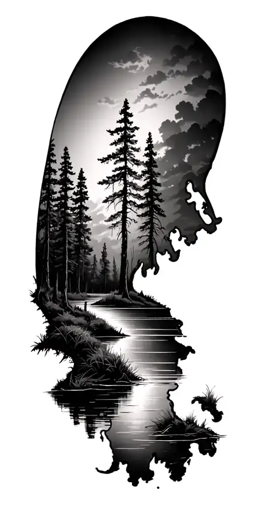 louisiana landscape tattoo featuring cypress trees tattoo design idea