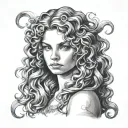 girl with wavy hair head on as a mythology girl tattoo design idea