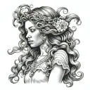 girl with wavy hair head on as a mythology girl tattoo design idea
