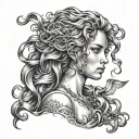 girl with wavy hair head on as a mythology girl tattoo design idea