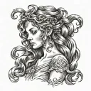 girl with wavy hair head on as a mythology girl tattoo design idea