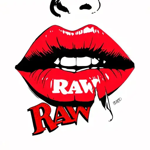 red lips biting its bottom lip with the word RAW under it  tattoo design idea