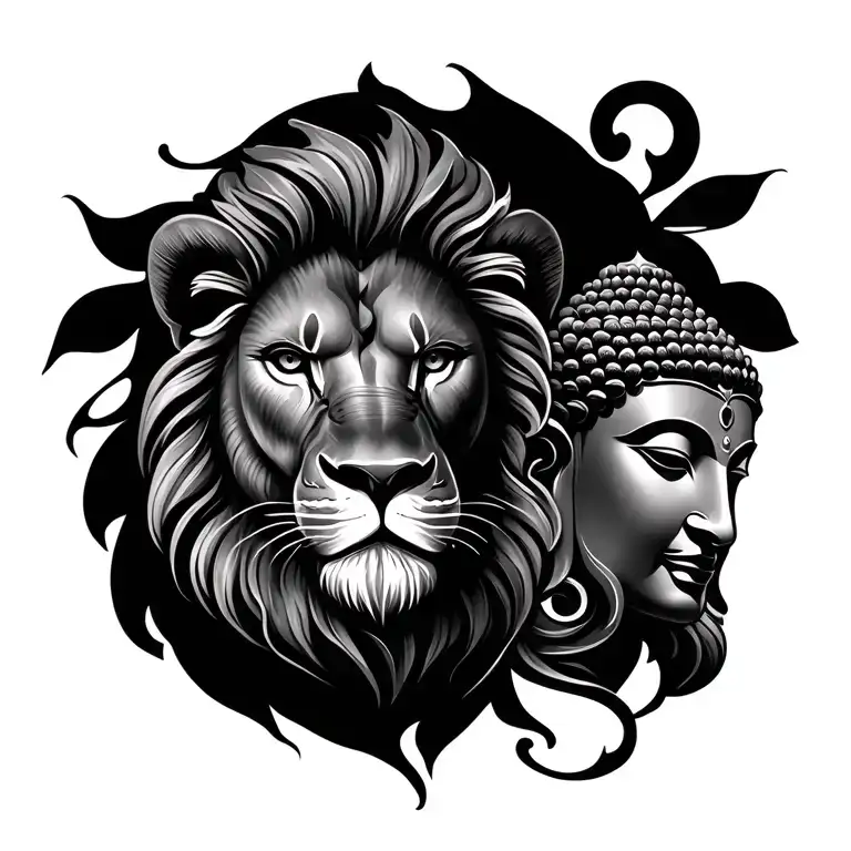 lion and buddha does tattoo design idea