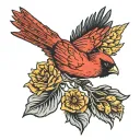 cardinal flying with mexican marigold flower tattoo design idea