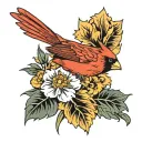cardinal flying with mexican marigold flower tattoo design idea