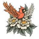 cardinal flying with mexican marigold flower tattoo design idea