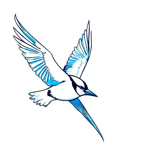 blue jay bird flying tattoo design idea