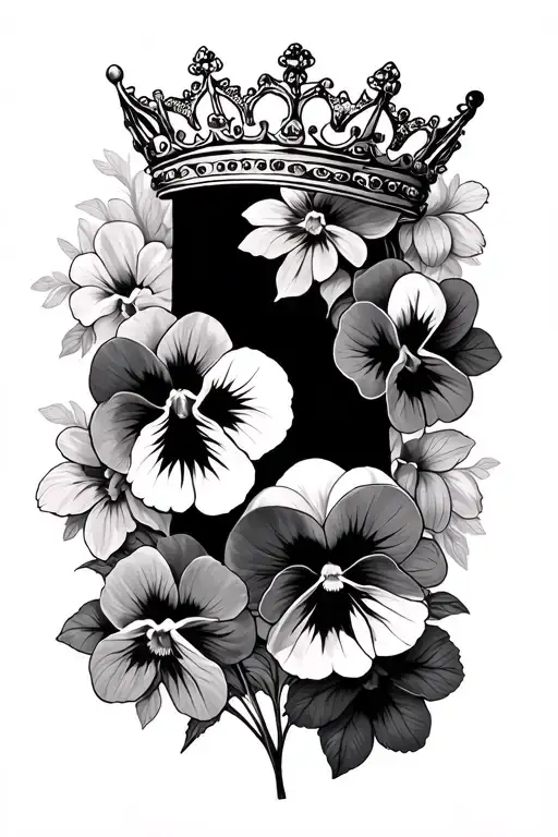 crown surrounded pansies thigh tattoo large tattoo design idea