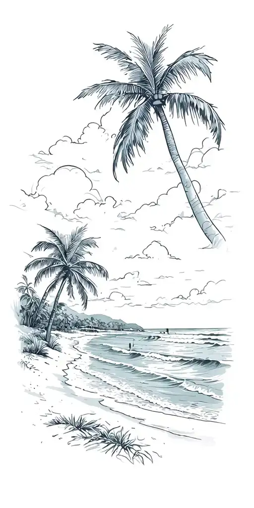 beach scenery tattoo design idea