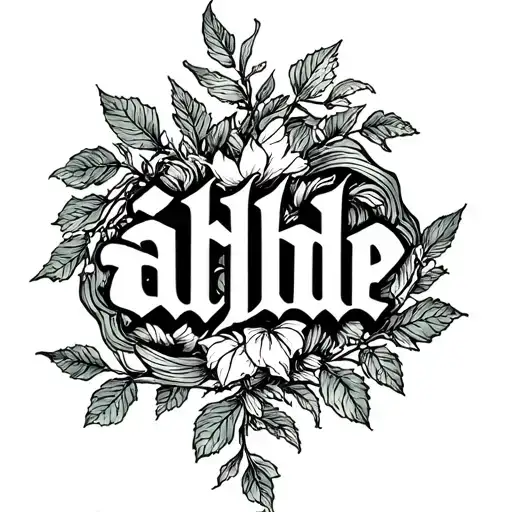 Plants and vines around the word "abide" tattoo design idea