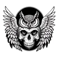 owl on skull spread wings tattoo design idea