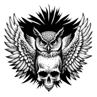 owl on skull spread wings tattoo design idea