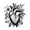 Anatomical Heart with foxglove flower digitalis tattoo design idea