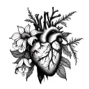 Anatomical Heart with foxglove flower digitalis tattoo design idea