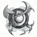 a snake wrapping around a sphere and inside the sphere an angel tattoo design idea