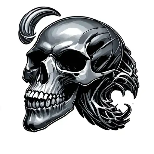 a skull in the shape of a turbo that looks metallic  tattoo design idea