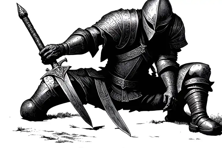 kneeling knight templar holding sword going tattoo design idea